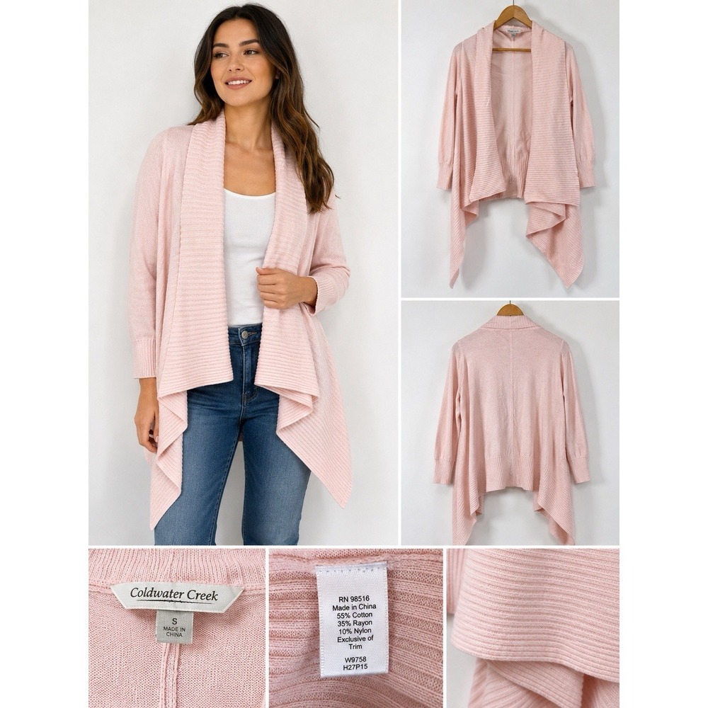 Coldwater Creek Blush Pink Waterfall Drape Cardigan Rib Knit Size S